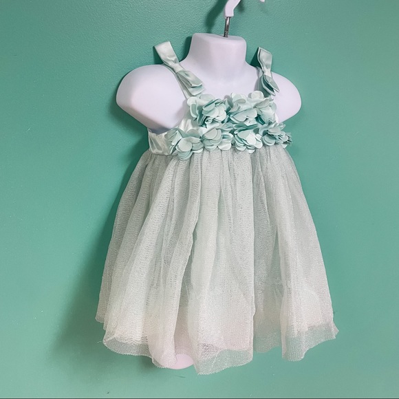Gap Baby Girl Turquoise Floral Bow Tulle Formal Dress Baby Size 6-12M - Picture 3 of 8